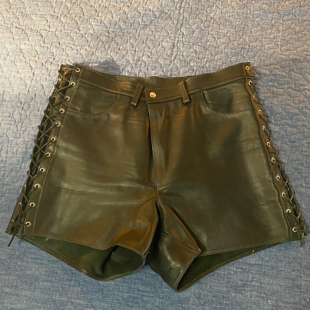 Black leather shorts